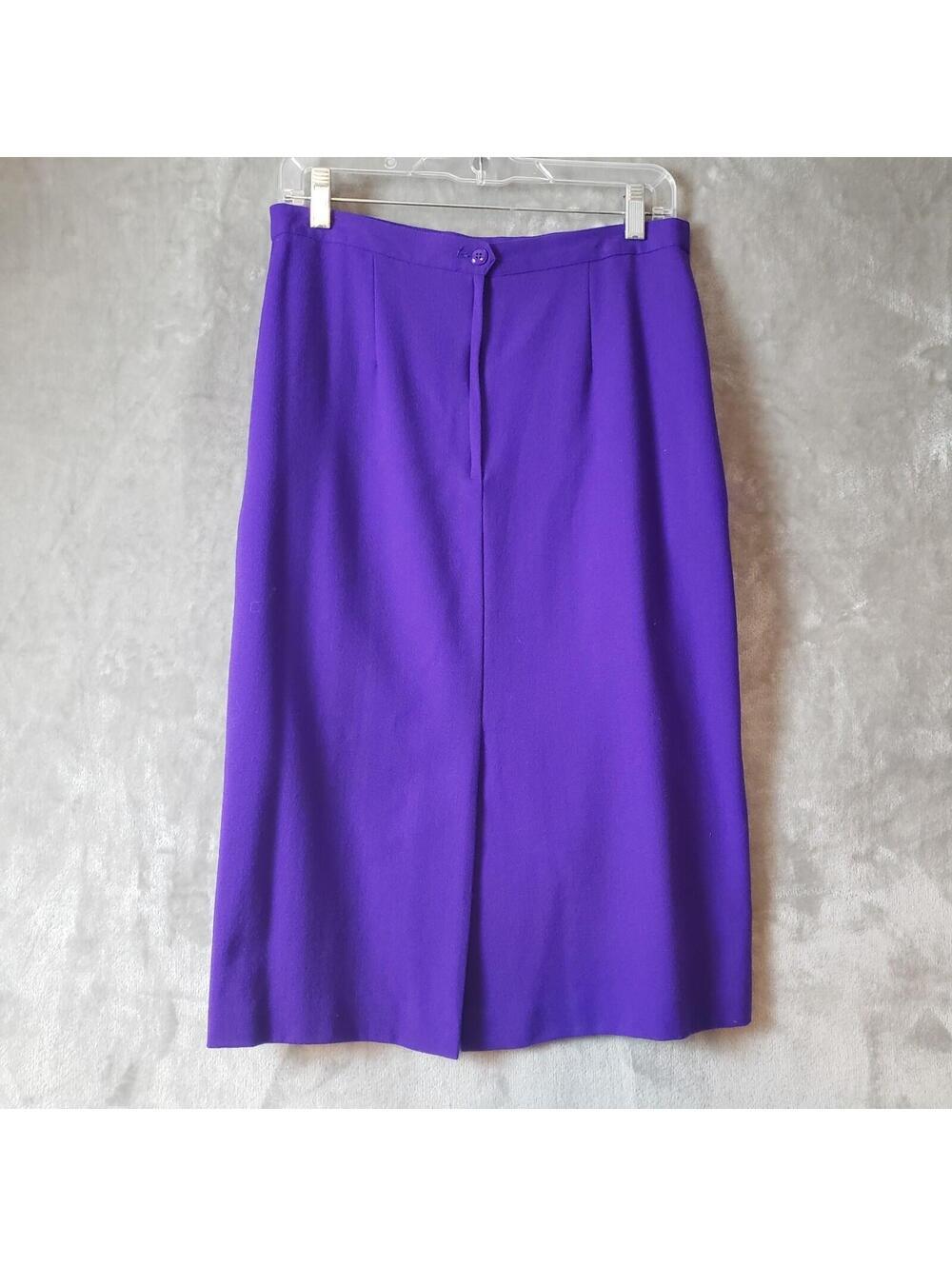 Sassco 100% Wool Blend Purple Pleated Midi Skirt Lined Button Size 12 - Picture 2 of 7